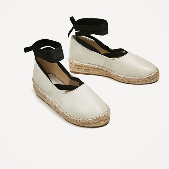 NWT Zara Leather Lace-Up Espadrilles - Picture 2 of 8